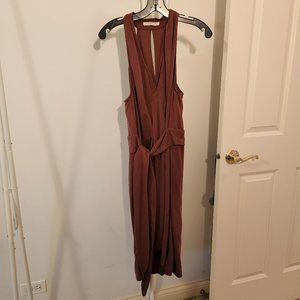 Halston Heritage | Red Mauve Sleeveless Tie Waist Dress with Back Cut Out, Sz L
